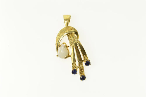 14K Pear Opal Sapphire Retro Ornate Pendant Yellow Gold