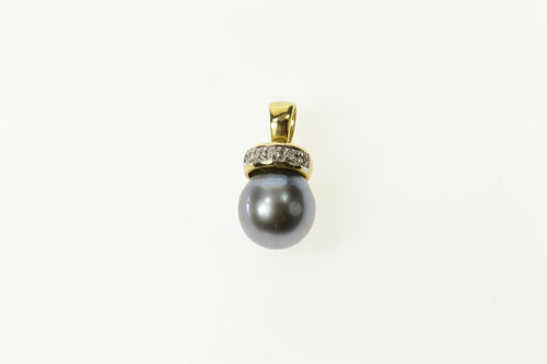 14K Grey Pearl Diamond Accent Statement Pendant Yellow Gold