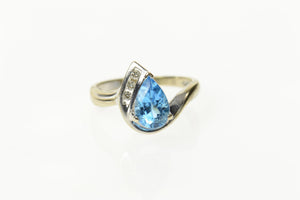 10K Pear Blue Topaz Diamond Accent Two Tone Ring Size 5.75 Yellow Gold
