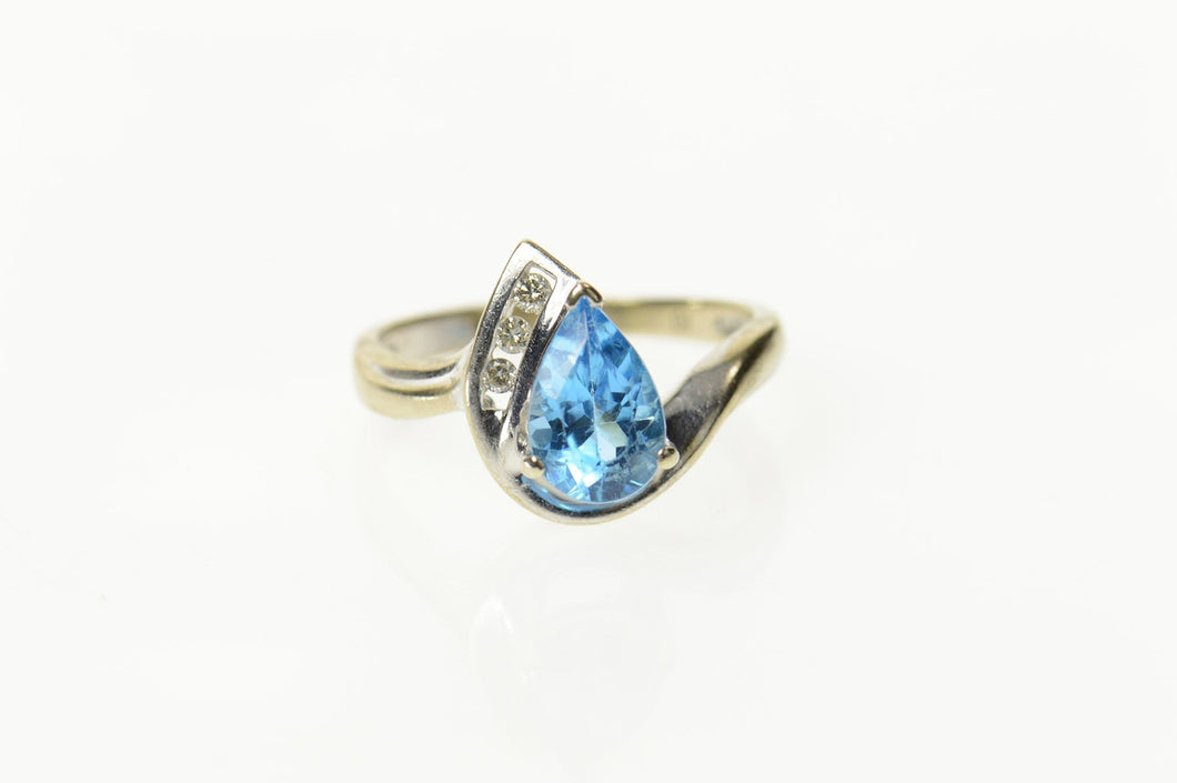 10K Pear Blue Topaz Diamond Accent Two Tone Ring Size 5.75 Yellow Gold