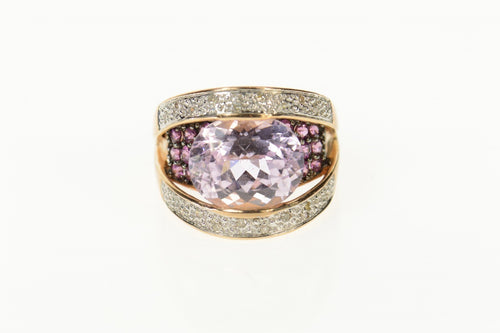 14K Pink Topaz Pink Sapphire Diamond Statement Ring Size 6 Rose Gold