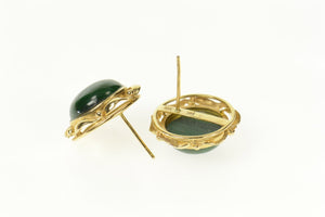 14K Round Malachite Cabochon Retro Stud Earrings Yellow Gold