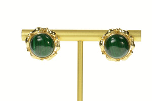 14K Round Malachite Cabochon Retro Stud Earrings Yellow Gold