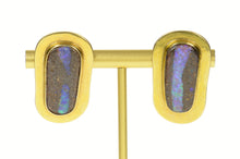 Load image into Gallery viewer, 14K Oval Natural Black Opal French Clip Earrings Yellow Gold