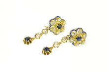 Load image into Gallery viewer, 14K Diamond Sapphire Flower Enamel Dangle Earrings Yellow Gold