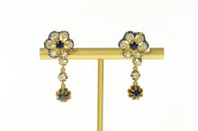 Load image into Gallery viewer, 14K Diamond Sapphire Flower Enamel Dangle Earrings Yellow Gold