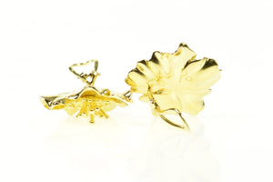 18K Elaborate Hibiscus Flower Clip Back Statement Earrings Yellow Gold