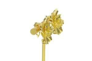 18K Elaborate Hibiscus Flower Clip Back Statement Earrings Yellow Gold