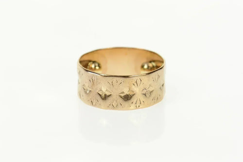10K Victorian Ornate Patterned Statement Band Ring Size 7.75 Yellow Gold