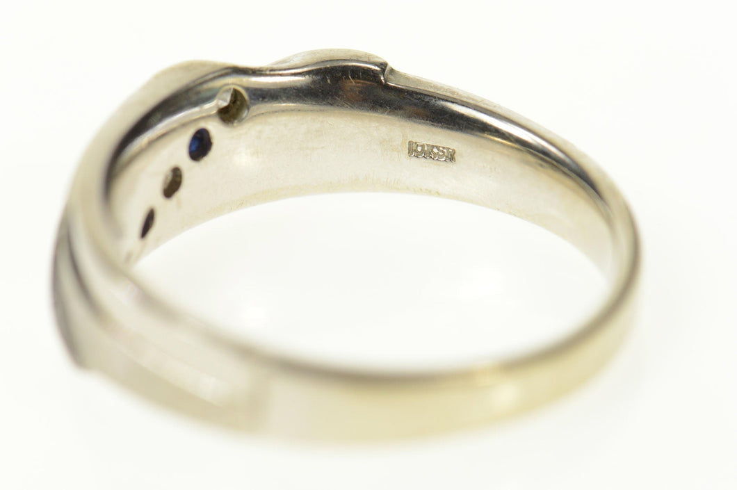 10K Men's Sapphire Diamond Classic Wedding Band Ring Size 10.25 White Gold