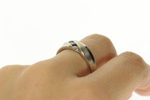 10K Men's Sapphire Diamond Classic Wedding Band Ring Size 10.25 White Gold