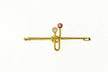 Load image into Gallery viewer, 18K 1950&#39;s Ruby Diamond Geometric Bar Pin/Brooch Yellow Gold