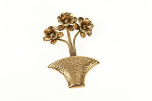 14K 3D Ornate Flower Bouquet Basket Retro Pin/Brooch Yellow Gold