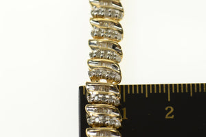 10K 3.15 Ctw Baguette Round Diamond Tennis Bracelet 7.25" Yellow Gold