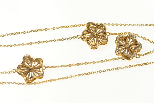 18K Ornate Diamond Inset Flower Link Chain Necklace 18