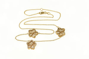 18K Ornate Diamond Inset Flower Link Chain Necklace 18" Rose Gold