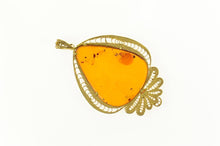 Load image into Gallery viewer, 22K 1930&#39;s Ornate Amber Filigree Statement Pendant Yellow Gold