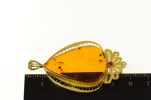 Load image into Gallery viewer, 22K 1930&#39;s Ornate Amber Filigree Statement Pendant Yellow Gold