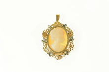 Load image into Gallery viewer, 18K Oval Carved Shell Cameo Ornate Statement Pendant Yellow Gold