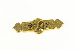 14K Victorian Black Enamel Mourning Bar Pin/Brooch Yellow Gold