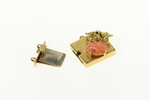 Load image into Gallery viewer, 14K Oval Carved Coral Cameo Ornate Floral Box Clasp Yellow Gold