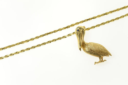 14K Ornate Sapphire Eyed Pelican Rope Chain Necklace 18