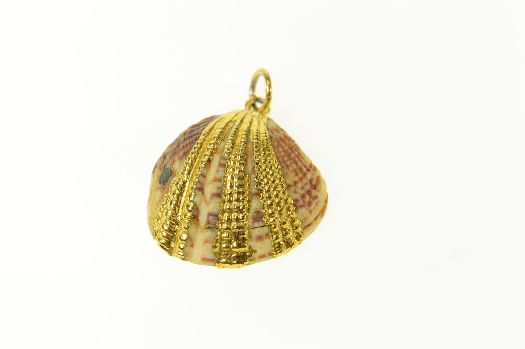 Gold Plated Ornate Natural Cockle Sea Shell Ocean Motif Charm/Pendant