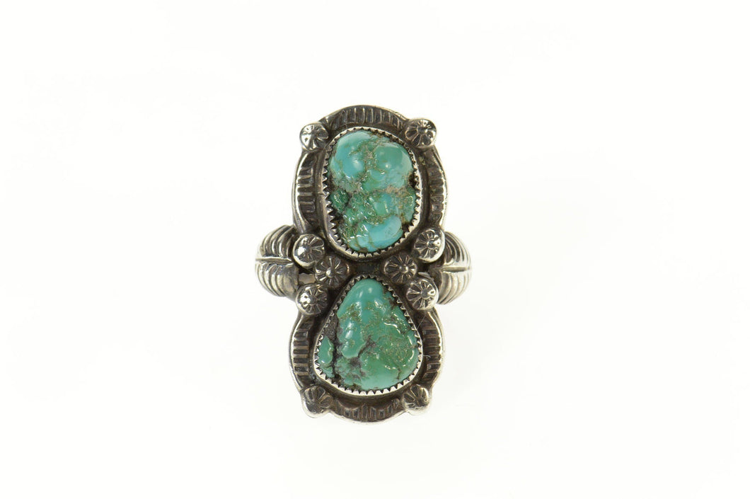 Sterling Silver EJ Native American Turquoise Ornate Navajo Ring Size 6.75
