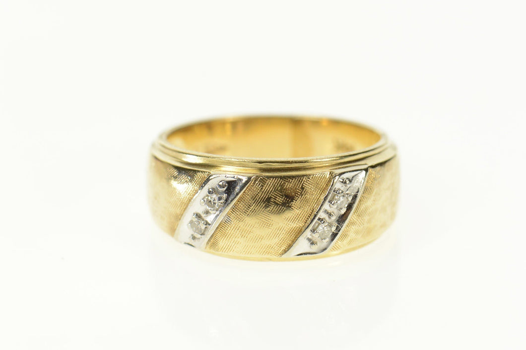14K Diamond Striped Graduated Retro Wedding Band Ring Size 6.75 Yellow Gold