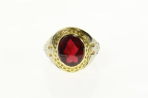 14K 1930's Two Tone Syn. Ruby USN Naval Service Ring Size 7 Yellow Gold