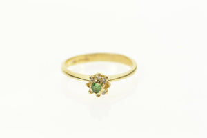14K Emerald Diamond Halo Classic Statement Ring Size 3 Yellow Gold