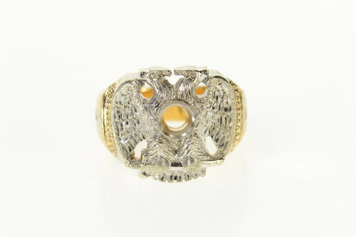14K Two Tone Eagle Masonic Enamel 4.8mm Setting Ring Size 7.5 Yellow Gold