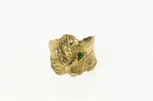 Load image into Gallery viewer, 14K Emerald Diamond Textured Retro Leaf Statement Ring Size 7.25 Yellow Gold