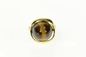 14K 1960's Retro Tiger's Eye Cabochon Cocktail Ring Size 6 Yellow Gold