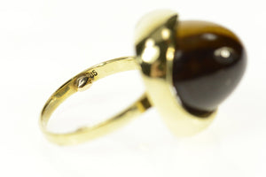 14K 1960's Retro Tiger's Eye Cabochon Cocktail Ring Size 6 Yellow Gold