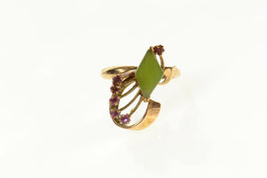 14K 1960's Nephrite Ruby Fanned Swirl Cocktail Ring Size 6.5 Yellow Gold