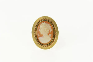 14K Retro Ornate Carved Shell Cameo Statement Ring Size 7.5 Yellow Gold