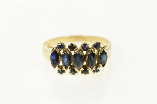 14K Marquise Natural Sapphire Statement Band Ring Size 6 Yellow Gold