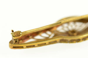 14K Diamond Ornate Art Deco Filigree Bar Pin/Brooch Yellow Gold