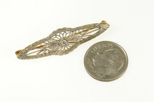 Load image into Gallery viewer, 14K Diamond Ornate Art Deco Filigree Bar Pin/Brooch Yellow Gold
