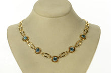 Load image into Gallery viewer, 14K Blue Topaz Retro Doubled Bar Link Collar Necklace 16.75&quot; Yellow Gold