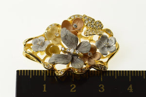 18K JY Diamond Designer Butterfly Flower Statement Pendant Yellow Gold