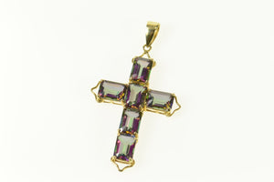 14K Emerald Cut Mystic Topaz Cross Christian Pendant Yellow Gold