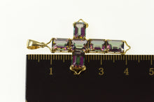 Load image into Gallery viewer, 14K Emerald Cut Mystic Topaz Cross Christian Pendant Yellow Gold