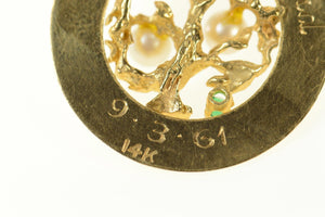 14K Retro Pearl Ruby Emerald Family Tree Charm/Pendant Yellow Gold