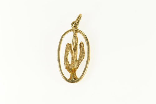 14K 3D Ornate Saguaro Cactus Desert Motif Charm/Pendant Yellow Gold