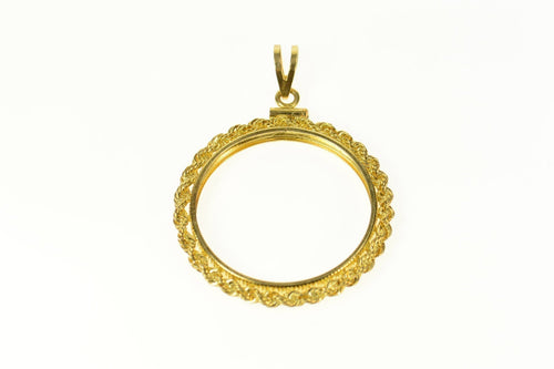14K 25.7mm Rope Trim Coin Holder Bezel Pendant Yellow Gold