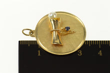 Load image into Gallery viewer, 14K Pearl Sapphire Accent Diploma Graduation Charm/Pendant Yellow Gold