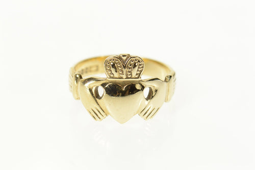 9K Traditional Irish Celtic Claddagh Wedding Ring Size 9.75 Yellow Gold