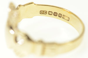 9K Traditional Irish Celtic Claddagh Wedding Ring Size 9.75 Yellow Gold
